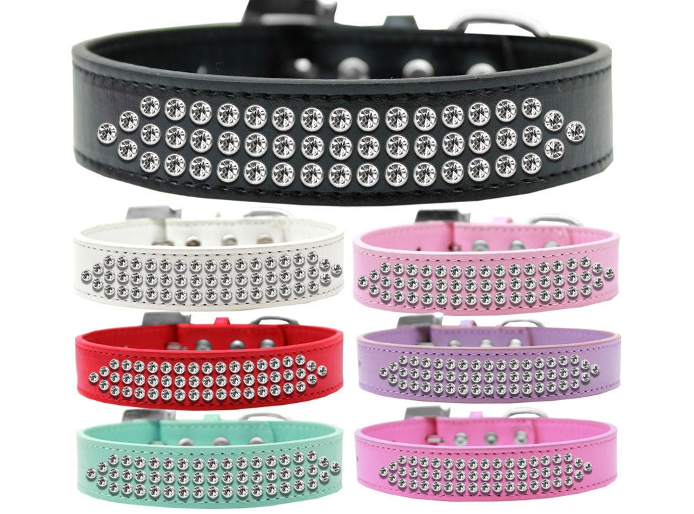 Three Row Clear Crystal Dog Collar-0