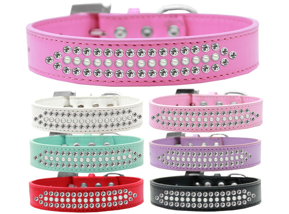 Dog, Puppy and Pet Fashion Collar, "Ritz Pearl & Clear Crystal Rimsets"-0