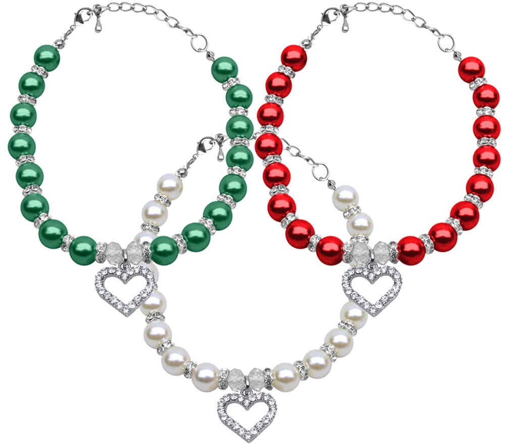 Christmas Heart & Pearl Dog, Cat and Pet Necklaces-0