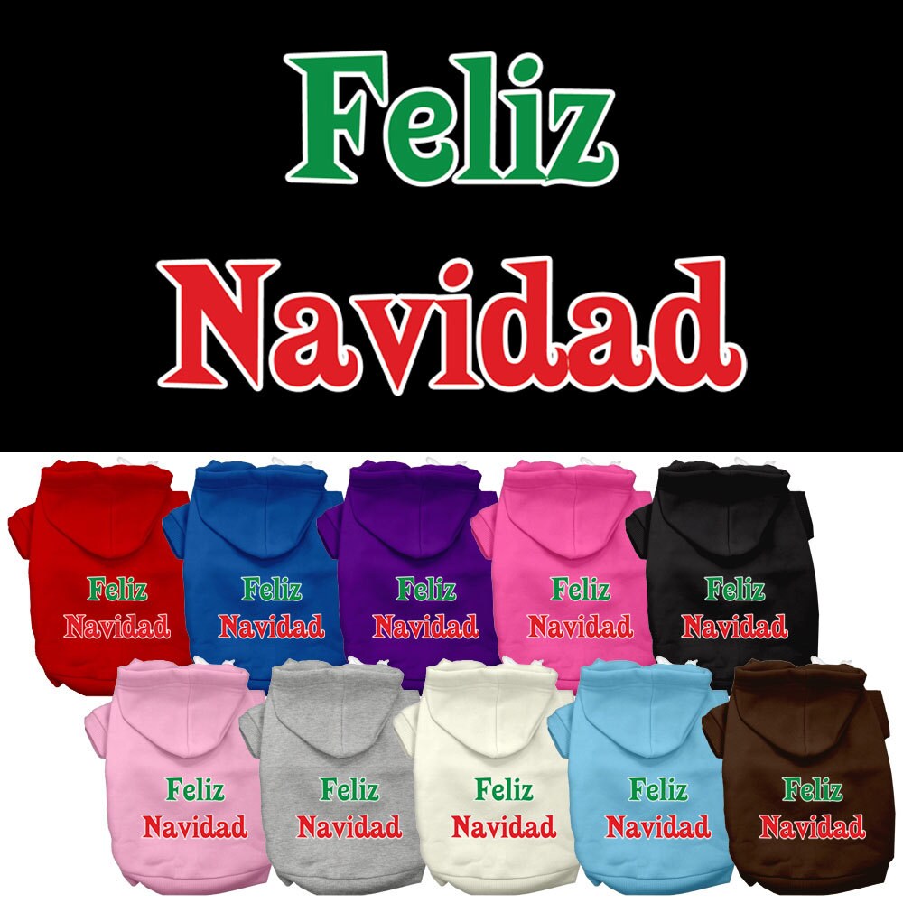 Christmas Pet Dog & Cat Hoodie Screen Printed, "Feliz Navidad"-0