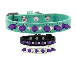 Pet and Dog Spike Collar, "Clear Crystals & Purple Spikes”-0