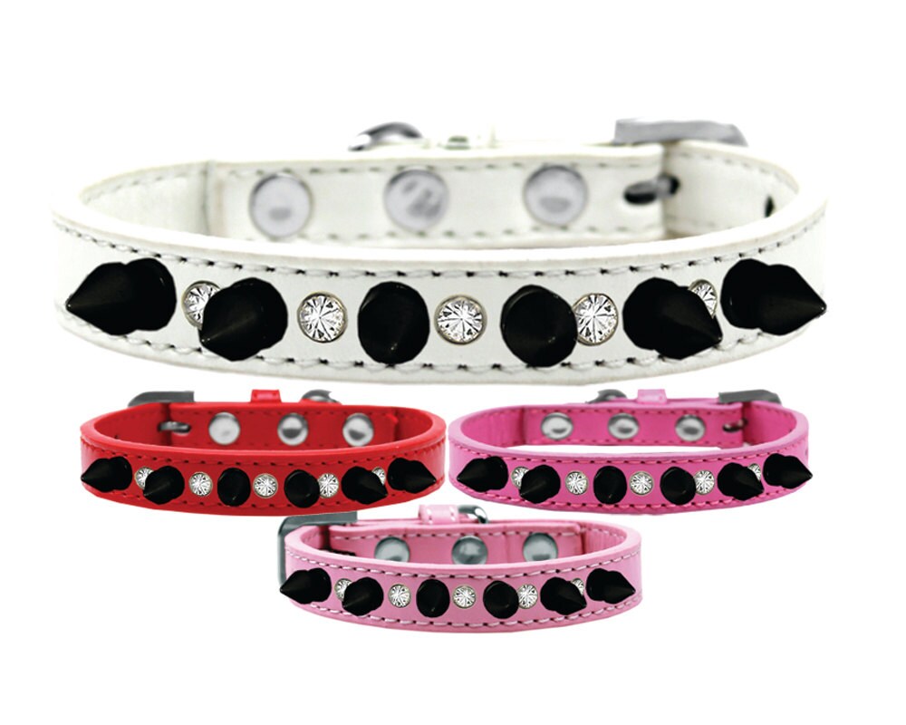 Pet and Dog Spike Collar, "Clear Crystals & Black Spikes”-0