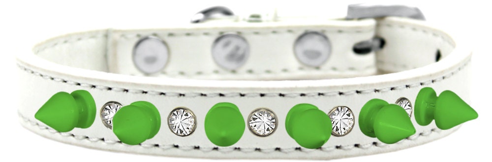 Pet and Dog Spike Collar, "Clear Crystals & Neon Green Spikes”-2