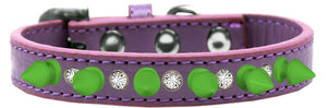 Pet and Dog Spike Collar, "Clear Crystals & Neon Green Spikes”-3