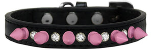 Pet and Dog Spike Collar, "Clear Crystals & Light Pink Spikes”-3