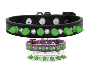 Pet and Dog Spike Collar, "Clear Crystals & Neon Green Spikes”-0