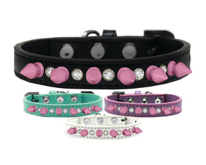 Pet and Dog Spike Collar, "Clear Crystals & Light Pink Spikes”-0