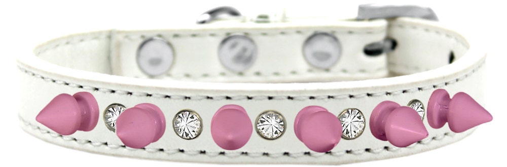 Pet and Dog Spike Collar, "Clear Crystals & Light Pink Spikes”-2