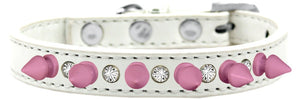 Pet and Dog Spike Collar, "Clear Crystals & Light Pink Spikes”-2