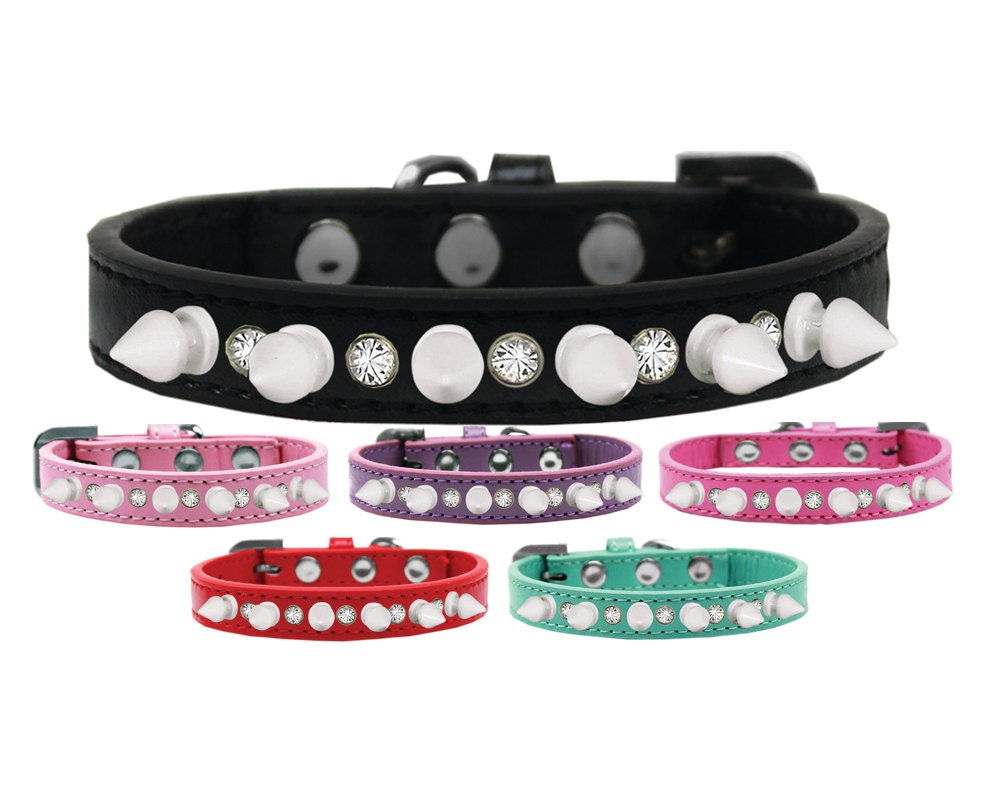 Pet and Dog Spike Collar, "Clear Crystals & White Spikes"�-0