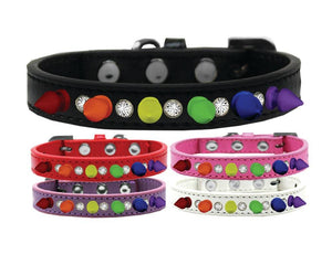 Pet and Dog Spike Collar, "Clear Crystals & Rainbow Spikes”-0