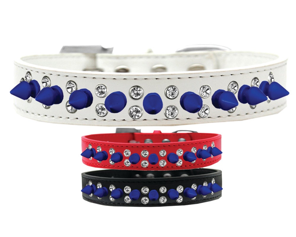 Pet and Dog Spike Collar, "Double Crystal & Blue Spikes"-0