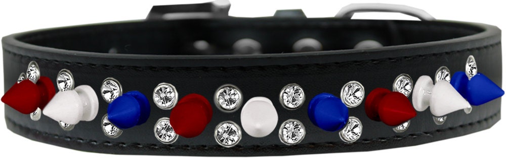 Pet and Dog Spike Collar, "Double Crystal & Red, White and Blue Spikes"-4