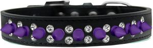 Pet and Dog Spike Collar, "Double Clear Crystals & Purple Spikes”-3