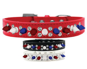 Pet and Dog Spike Collar, "Double Crystal & Red, White and Blue Spikes"-0