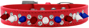 Pet and Dog Spike Collar, "Double Crystal & Red, White and Blue Spikes"-3