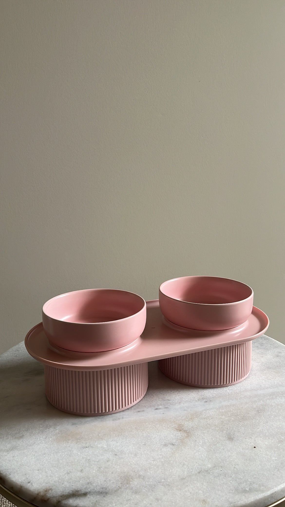 Pre Order - Ribbed Ceramic Double Pet Bowl 3pc Set - Pink-3