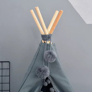 Pom Pom Teepee With Mat in Grey-1