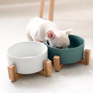 Ceramic Bowl with Wooden Stand in Green-3