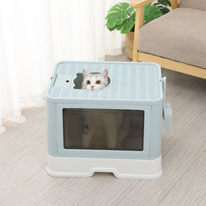 Grooming Foldable Enclosed Cat Litter Box in Blue-7