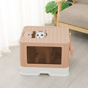 Grooming Foldable Enclosed Cat Litter Box in Pink-7