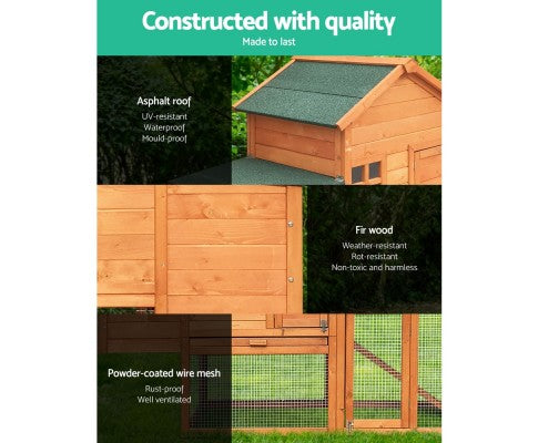 Wide Wooden Chicken Coop with Nesting Box-2