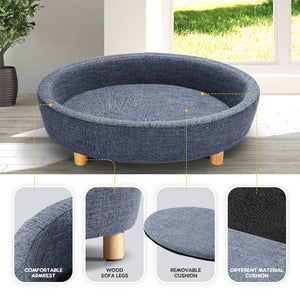 Round Raised Pet Linen Fabric Sofa-2