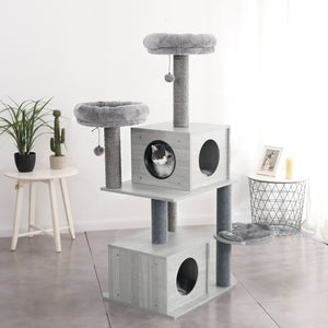 Grey Wood Modern Cat Tree - 141cm-1