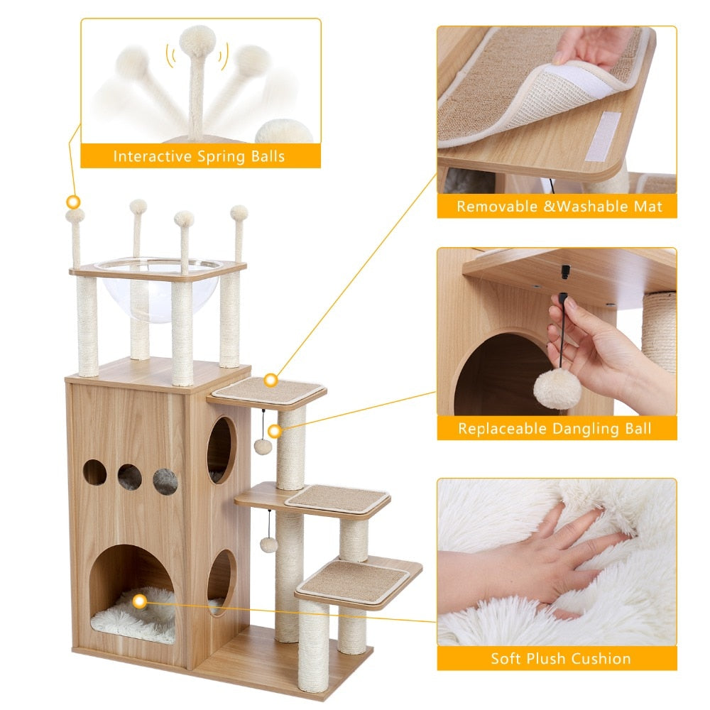 The Castle Deluxe Cat Tower Condo With Large Space Capsule Nest-6