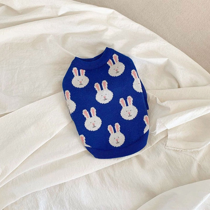 Rabbit Print Dog Sweater - Blue-2