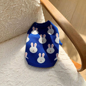 Rabbit Print Dog Sweater - Blue-6