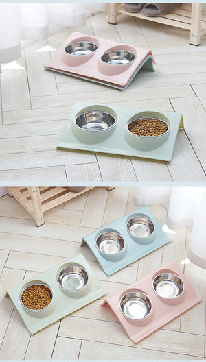 Pastel Double Stainless Steel Pet Bowl (Various Colours)-4