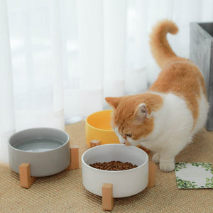 Ceramic Bowl with Wooden Stand in Yellow-3