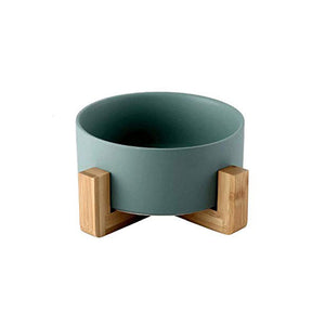 Ceramic Bowl with Wooden Stand in Green-0